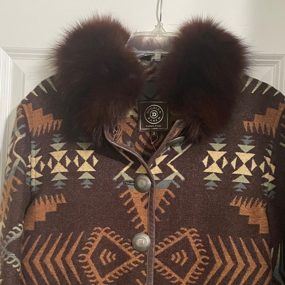 Double D Ranch Brown Patterned Coat with Fur Trim - Picture 9 of 16